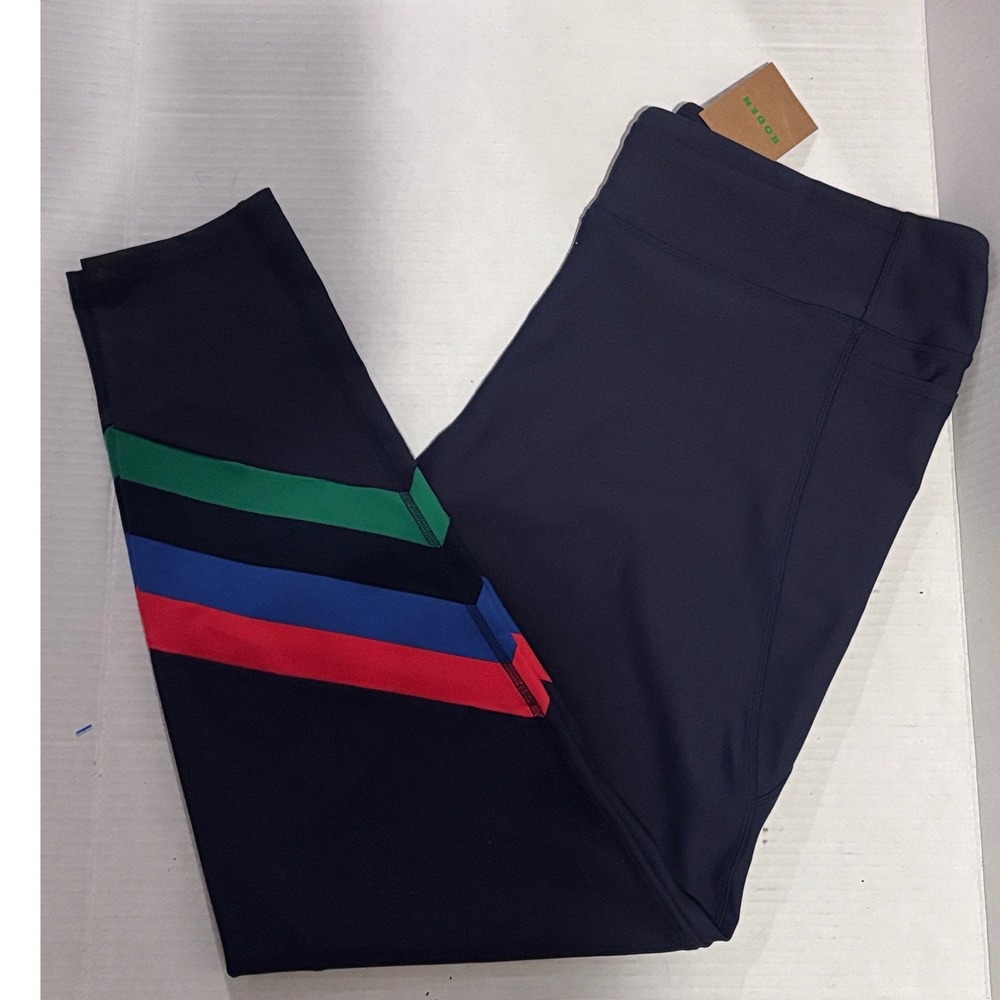 Boden High Waist Pocket Leggings size 16-18 Navy stripe full length new w/tags